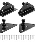 Set of four black metal gas-strut mounting brackets with ball studs and 16 screws