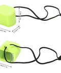 Universal Threaded Rubber Scuba Tank Valve Cap Protector For Diving Bottles And Cylinders Fluorescent Yellow Dust And Sand Shield End Cap Fits Most Scuba Tanks With Durable Seal And Leak Free Fit For Safe Storage And Easy Valve Protection shown with black cord and dimensions