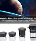 1.25 Inch Plossl Telescope Eyepiece Set With 10mm And 25mm Plossl Eyepieces And 2x Barlow Lens All Metal Body On Display