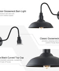 14 Inch Outdoor Gooseneck Barn Light Fixture Two Pack Black Matte Exterior Wall Sconce Classic Retro Style
