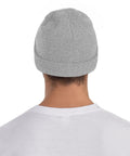 Dope Black And White Grid Pattern Knit Beanie Hat For Winter Super Cozy Acrylic Skully Cap That Keeps You Toasty In Frosty Days Lightweight Yet Insulated Everyday Wear For Street Style Fits shown from the back