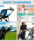 Rock Solid Magnetic Golf Push Cart Phone Holder With Heavy Duty Nailed Down N52 Mount And Sweet 360 Rotate Gps Clamp For Rough Cart Paths And Every Magsafe Phone on a golf push cart with golf clubs.