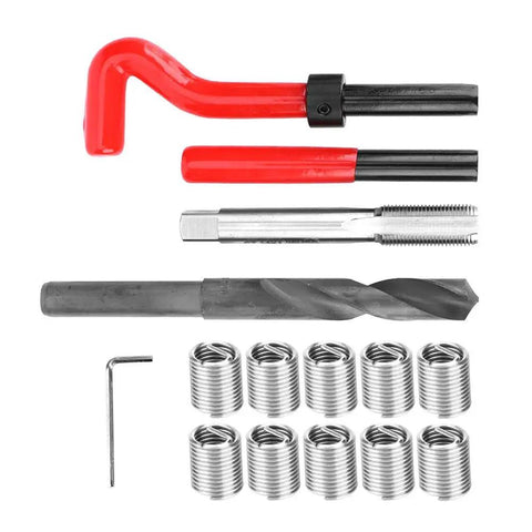 Pro Grade M14x1.25 Thread Repair Kit, 15-Piece Stainless Steel Set with twisted drill, tap, wrench, and thread inserts