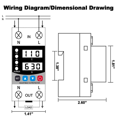 Pro Grade Circuit Breaker With Energy Monitoring And Adjustable Voltage And Current Protection wiring dimensions diagram.