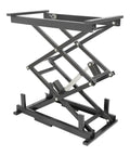 Sturdy Scissor Lift Table With Remote control Adjustable Platform Handles 180 Lbs showing black metal frame and lifting mechanism.