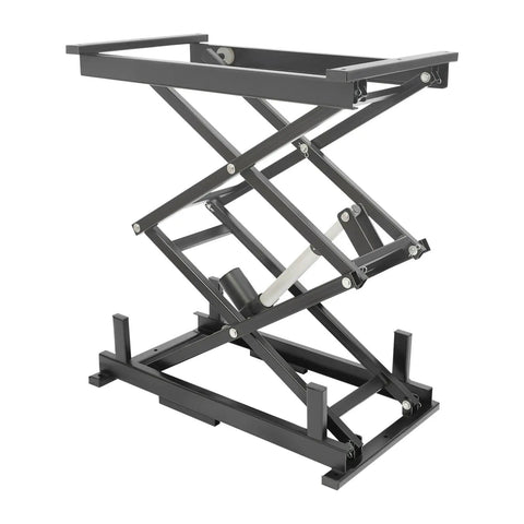 Sturdy Scissor Lift Table With Remote control Adjustable Platform Handles 180 Lbs showing black metal frame and lifting mechanism.
