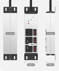 Beefy 3 Outlet Surge Protector With Twelve Gauge Cord And Six Foot Length Individual Switches Grounding Protection 20 Amp Circuit Breakers NEMA 5-15P Plug brushed silver, 10.32in tall