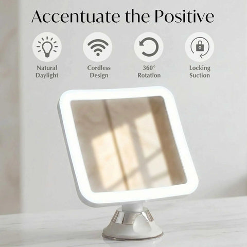 10X Magnifying Lighted Makeup Mirror With Natural Daylight LEDs Portable Cordless Vanity Mirror on marble surface