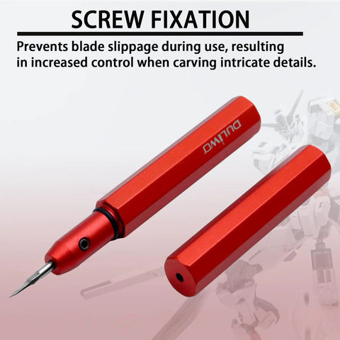 Total Game Changer Scale Model Scribing Tool With Razor Sharp Tungsten Steel Chisel And Premium Enamel Scribing Tapes For Gundam Builders, red ergonomic handle with screw fixation.