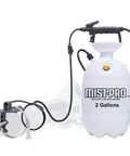 Backpack fogger kit converting leaf blower into a two-gallon mosquito mister, labeled 'MIST-PRO' on white tank.
