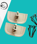 Beige Tan Sun Visor Clips For Ford Edge 2013 2024 And Lincoln MKZ Fusion 2013 2014 2015 2016 With 2 Clips And 4 Black Clips OE Replacement DS7Z 54672A40 AF DS7Z 4273 AA displayed on a teal background with four black clips on the side.