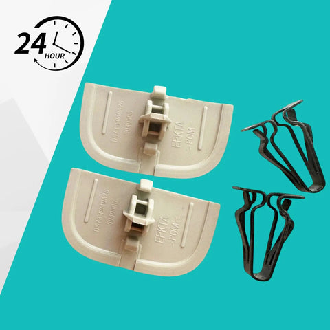 Beige Tan Sun Visor Clips For Ford Edge 2013 2024 And Lincoln MKZ Fusion 2013 2014 2015 2016 With 2 Clips And 4 Black Clips OE Replacement DS7Z 54672A40 AF DS7Z 4273 AA displayed on a teal background with four black clips on the side.