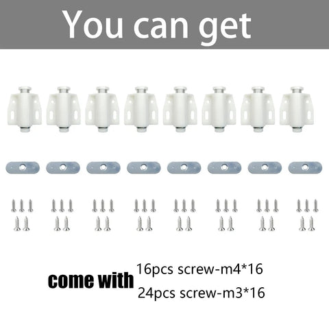 8 Pack White Magnetic Push To Open Cabinet Latches Kit With 8 Strike Plates And 40 Fixing Screws Easy Install Hardware