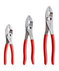 Slip Joint Pliers Set Three Piece Six And A Half Inch Eight Inch And Ten Inch With Universal Jaws For Gripping Multiple Shapes