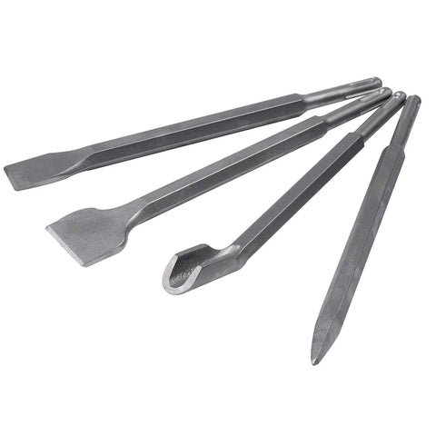 17 Piece Hammer Drill Bits And Chisels Set With SDS Plus Shank, including pointed and flat chisels on white background