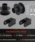 Front Leveling Kit For 2005 To 2024 Ford F250 And F350 Super Duty 4WD Trucks with lift spacers and shock extenders.