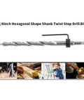 Heavy Duty 3/8 Step Drill Set With Lip And Spur Point Hex Shank For Precision Pocket Hole Depth Stop Collar Jig Woodworking Woodw Bits 1/4in hex shank step drill bit