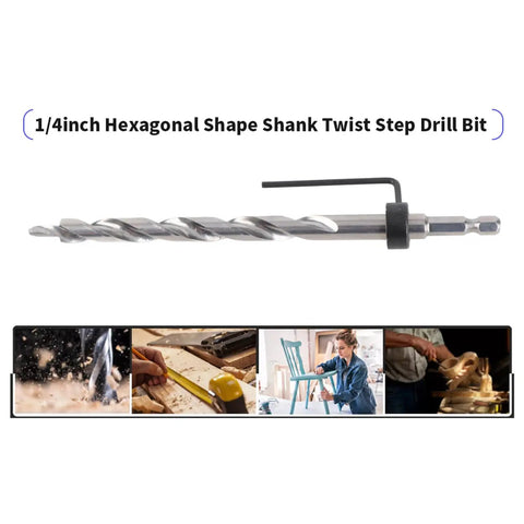 Heavy Duty 3/8 Step Drill Set With Lip And Spur Point Hex Shank For Precision Pocket Hole Depth Stop Collar Jig Woodworking Woodw Bits 1/4in hex shank step drill bit