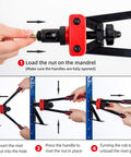 Using 14 Inch Hand Rivet Nut Tool Set With 7 Interchangeable Mandrels to load nuts and secure metal for DIY projects