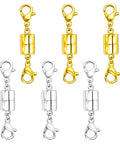 Double Lobster Clasp Magnetic Necklace Closures For Bracelets And Necklaces in 14K Gold and Silver, 3 each, set of six.