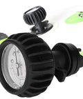 Inflatable Boat Pressure Gauge 0 To 30 PSI 0 To 2 BAR Easy Read Kayak Manometer in black PVC for river rafts and rib tubes close-up view