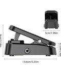 Volume Expression Pedal 2 In 1 For Guitar Bass And Synth, Silent Buffer, Durable Metal Chassis, side and rear view with dimensions