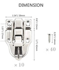 10 Pack Metal Duck Billed Box Hasp Lock Toggle Latch Catch Built Tough In Antique Silver Finish With Mounting Screws dimensions shown.