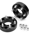 Precision Machined 4 Piece Forged Wheel Spacers 1.5 Inch Thick 6x5.5 Bolt Pattern 77.8mm Hub Bore M14x1.5 Studs view showing black finish and hardware.