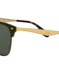 Side view of Blaze Clubmaster Square Sunglasses With Flat Lens Over Frame Construction, Brushed Gold Frame And Dark Green Lenses, 47 Mm
