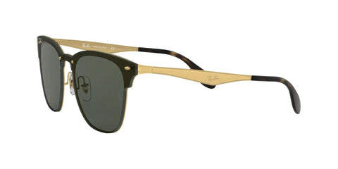 Side view of Blaze Clubmaster Square Sunglasses With Flat Lens Over Frame Construction, Brushed Gold Frame And Dark Green Lenses, 47 Mm
