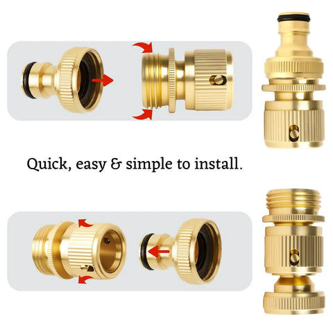 Two Pack Brass Garden Hose Quick Release Fittings Kit For Easy Water Connection Leak Proof And Durable Connectors Solid Brass Hose Adapters