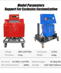 Portable Electric PU Foam Insulation Machine With Airless Spray Function For Roof Waterproofing Wall Coating And Commercial Building Maintenance High Performance Portable Equipment shown in red and blue models with specifications.