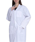 Pro Grade Lab Coat For Women In Cotton Blend Long Sleeve Medical Coat White Durable Unisex Fit With 2 Patch Pockets And Chest Pen Divider