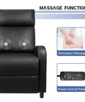 Massage Recliner Chair For Your Living Room Adjustable PU Leather With Footrest Ergonomic Home Theater Seating For Adults Black Leather With Built In Massage Function For Full Back And Leg Relaxation, showing massage feature and control panel