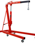 Heavy Duty 2 Ton Hydraulic Engine Hoist 4400 Lbs Folding Cherry Picker Crane with adjustable boom and caster wheels.