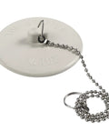 Solid 2 Pack Rubber Tub Stopper With Long Stainless Steel Beaded Chain And Heavy Duty Drain Plug For 1.5 To 2 Inch Bathroom Kitchen And Laundry Sink Drains. White rubber plug with chain.