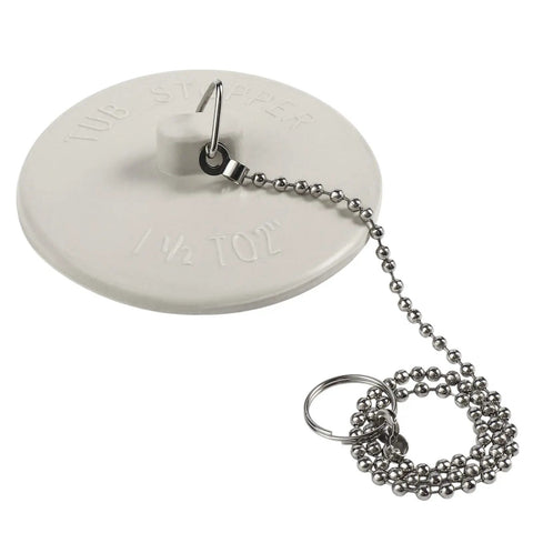 Solid 2 Pack Rubber Tub Stopper With Long Stainless Steel Beaded Chain And Heavy Duty Drain Plug For 1.5 To 2 Inch Bathroom Kitchen And Laundry Sink Drains. White rubber plug with chain.