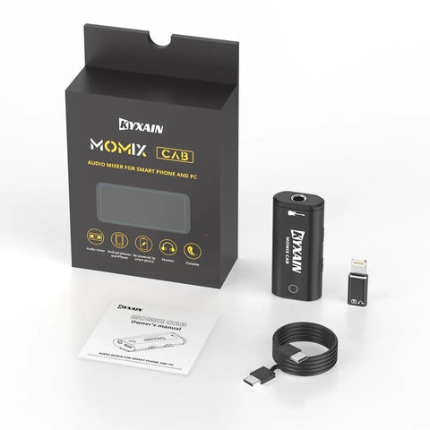 Pocket Guitar Audio Interface For On The Go Recording 24Bit 48KHz Sound Card with Type-C and Lightning adapters, cable, and box