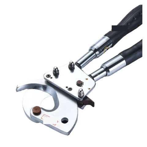 Close-up of Heavy Duty Ratchet Wire Stripping Machine And Cable Cutter Tool For Armored Cu Alu Shear Bolt with telescopic handle.