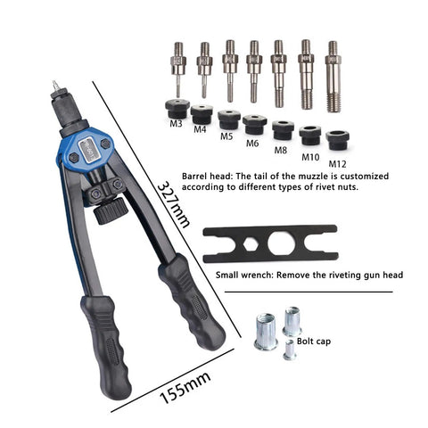 Super Handy Hand Rivet Nut Tool With Long Levers And Quick Swap Heads Plus A Full 110 Piece Kit Of Metric Rivets From M3 To M12 for garage repair