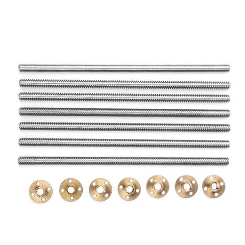 3D Printer T8 Lead Screw With Brass Nut 8Mm Diameter Trapezoidal Screw For Precise Motion DIY RepRap And CNC Lengths From 100Mm To 600Mm Lead Options 1Mm 2Mm 4Mm 8Mm 10Mm 12Mm One Piece Package displayed in rows
