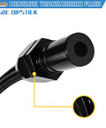 Close-up of black finish end of Flexible Stainless Braided Transmission Dipstick Hose For GM 700R4 4L60E 4L80E Providing Easy Install And Leak Free Readout Black Finish For Chevy And GM Firewall Mounted Trans Dipstick Kit.