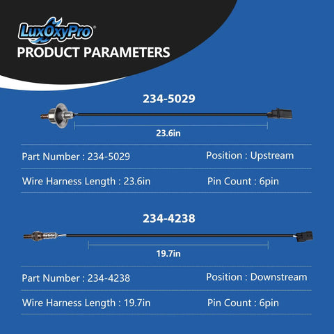 Product parameters for Oxygen O2 Sensor Upstream And Downstream Drop In Replacement Kit For Kia Forte Optima Rondo Sorento Sportage And Hyundai Santa Fe Sonata Tucson 2.0L 2.4L 2009 Through 2016 2 Pack