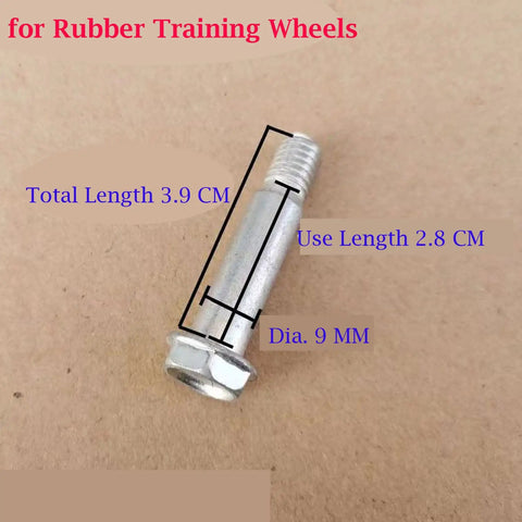 Universal 8 Piece Kids Bicycle Training Wheels Mounting Kit M9 shoulder bolt with dimensions 3.9 cm length and 9 mm diameter.