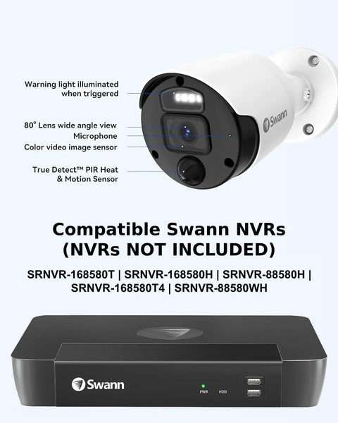 PoE NVR Add On Security Camera For Wired CCTV Recorders 4K Ultra HD Video Indoor Outdoor Surveillance With Sensor Lights