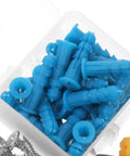 270-Piece Wall Anchors and Screws Kit for DIY and Engineering Projects - Heavy-Duty Self-Tapping Carbon Steel Screws, Rubber Anchors, All-Purpose Hardware Set for Concrete and Wood, blue plastic wall anchors in a clear box