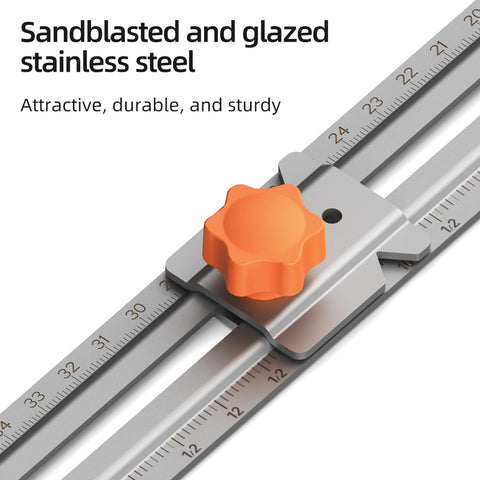 Heavy Duty Stainless Steel Router Circle Cutting Jig With Adjustable Depth And Universal Fit For Most Dust Covers Delivers Knockout Precision On Woodworking Projects Dang Simple Setup, showing sandblasted and glazed stainless steel with orange knob.