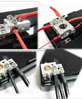 Heavy Duty 13 Way Battery Power Distribution Block With M8 M6 M4 Threaded Studs For Rv Marine Automotive Solar Lithium Batteries, detailed view with installed cables.