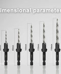 Five Piece Countersink Drill Bit Set For Wood With Sizes 4 6 8 10 12 And A 2.5mm Allen Wrench Plus Free Storage Case Pro Grade