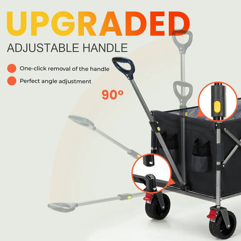 Tailgate Design Heavy Duty Collapsible Wagon With All Terrain Wheels For Outdoor Camping Beach And Garden A 300 Lb Capacity Utility Cart, showing adjustable handle.